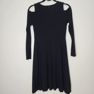 Loft fit & flare black cold shoulder long sleeved dress